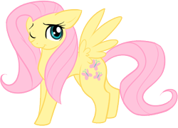 Size: 459x333 | Tagged: safe, artist:koshi-doshi, fluttershy, pegasus, pony, g4, cute, female, mare, one eye closed, shyabetes, simple background, solo, spread wings, transparent background, wings