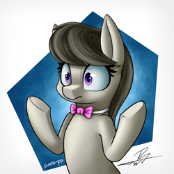 Size: 3300x3300 | Tagged: safe, artist:supermoix, octavia melody, earth pony, pony, g4, abstract background, bowtie, confused, cute, female, high res, mare, octavia's bowtie, shrug, solo, tavibetes
