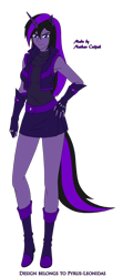 Size: 1280x2884 | Tagged: safe, artist:pyrus-leonidas, oc, oc only, oc:lilac steele, human, series:bakugan academy, armpits, boots, clothes, female, fingerless gloves, gloves, horn, horned humanization, humanized, humanized oc, jacket, leather jacket, pony coloring, shoes, simple background, skirt, smiling, smirk, solo, tailed humanization, tank top, transparent background