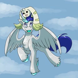 Size: 1280x1280 | Tagged: safe, artist:heart-of-a-dragoness, oc, oc:aspen volare, pegasus, pony, terriermon, digimon, flying