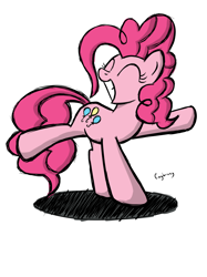 Size: 1936x2592 | Tagged: safe, artist:thebrokencog, pinkie pie, earth pony, pony, g4, 2013, cute, dancing, diapinkes, eyes closed, female, mare, simple background, smiling, solo, white background