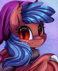 Size: 1443x1764 | Tagged: safe, artist:pridark, oc, oc only, oc:light mona, bat pony, pony, bat pony oc, bat wings, bust, cute, fangs, female, freckles, looking at you, portrait, smiling, solo, wings