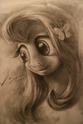 Size: 2880x1920 | Tagged: safe, artist:musical ray, fluttershy, pony, g4, bust, female, monochrome, sketch, solo, traditional art