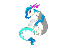 Size: 1600x1200 | Tagged: safe, artist:icicle-niceicle-1517, artist:yaco, color edit, edit, dj pon-3, vinyl scratch, draconequus, g4, alternate hairstyle, colored, colored sclera, draconequified, fangs, female, simple background, solo, species swap, transparent background