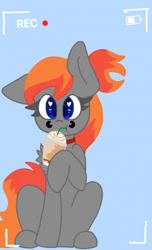 Size: 243x400 | Tagged: safe, artist:fable daydreams, oc, oc only, oc:aurora cassiopeia, bat pony, pony, crescent moon markings, cute, fluffy, heart eyes, jeweled necklace, ponytail, pumpkin spice latte, sitting like a cat, solo, wingding eyes