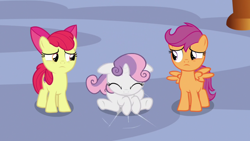 Size: 1920x1080 | Tagged: safe, screencap, apple bloom, scootaloo, sweetie belle, g4, growing up is hard to do, cutie mark crusaders