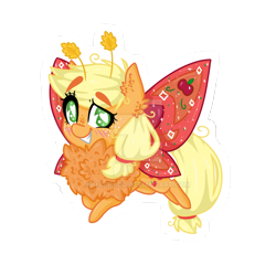 Size: 1280x1280 | Tagged: safe, artist:madkadd, applejack, moth, mothpony, original species, pony, g4, chest fluff, chibi, deviantart watermark, female, grin, heart eyes, obtrusive watermark, simple background, smiling, solo, species swap, transparent background, watermark, wingding eyes, wings