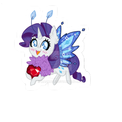 Size: 1280x1280 | Tagged: safe, artist:madkadd, rarity, moth, mothpony, original species, pony, g4, chest fluff, deviantart watermark, ear fluff, female, fire ruby, gem, heart eyes, horn, obtrusive watermark, ruby, simple background, smiling, solo, species swap, transparent background, watermark, wingding eyes, wings