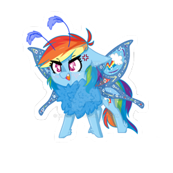 Size: 1280x1280 | Tagged: safe, artist:madkadd, rainbow dash, moth, mothpony, original species, pony, g4, angry, chest fluff, cross-popping veins, deviantart watermark, feathered fetlocks, female, obtrusive watermark, open mouth, simple background, solo, species swap, transparent background, watermark, wings