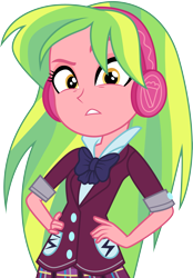 Size: 3001x4316 | Tagged: safe, artist:cloudy glow, edit, editor:slayerbvc, vector edit, lemon zest, equestria girls, g4, my little pony equestria girls: friendship games, clothes, crystal prep academy uniform, female, hand on hip, headphones, high res, looking at you, no makeup edit, school uniform, simple background, solo, transparent background, vector