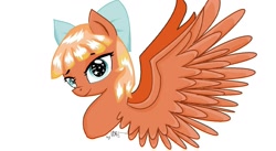 Size: 1505x825 | Tagged: safe, artist:kiwwsplash, oc, oc only, pegasus, pony, bow, bust, hair bow, pegasus oc, signature, simple background, solo, white background, wings