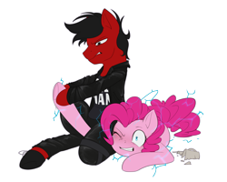 Size: 3100x2480 | Tagged: safe, anonymous artist, pinkie pie, oc, oc:kervin, earth pony, pegasus, pony, g4, angry, becky lynch, broken, caffeine, clothes, coffee, coffee mug, commission, commissioner:kervin, dis-arm-her, electricity, female, finisher, frown, gritted teeth, high res, injured, jacket, lightning, male, mare, mug, one eye closed, pants, pegasus oc, red and black oc, revenge, sequel, shirt, shoes, simple background, sports, stallion, submission, submission hold, this will end in happiness, this will end in pain, this will end in victory, transparent background, wings, wrestling, wwe