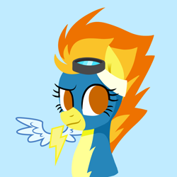 Size: 1560x1560 | Tagged: safe, artist:eclipsaaa, spitfire, pony, g4, blue background, clothes, female, goggles, mare, no pupils, simple background, solo, uniform, wonderbolts, wonderbolts uniform