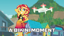 Size: 1920x1080 | Tagged: safe, edit, edited screencap, screencap, sunset shimmer, equestria girls, equestria girls specials, g4, my little pony equestria girls: better together, my little pony equestria girls: forgotten friendship, belly button, bikini, clothes, sunset selfie, swimsuit