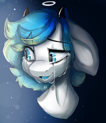 Size: 1034x1198 | Tagged: safe, artist:missclaypony, oc, oc only, pony, bust, crying, horns, portrait, solo, tears of joy