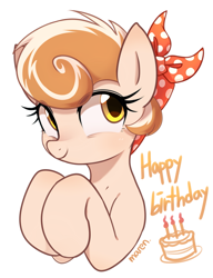 Size: 2155x2800 | Tagged: safe, artist:maren, oc, oc only, oc:cinnamon spangled, earth pony, pony, bandana, birthday, bust, cute, female, high res, mare, simple background, solo, white background