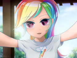 Size: 4000x3000 | Tagged: safe, artist:jeremywithlove, color edit, edit, editor:michaelsety, rainbow dash, human, equestria girls, g4, anime, clothes, cute, dashabetes, female, heart eyes, human coloration, humanized, light skin, light skin edit, looking at you, shirt, skin color edit, solo, wingding eyes