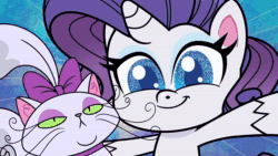 Size: 1920x1080 | Tagged: safe, screencap, boogie board, opalescence, rarity, cat, earth pony, pony, unicorn, g4, g4.5, my little pony: pony life, the fast and the furriest, animated, background pony, car, female, kissy face, male, mare, sound, stallion, tablet, taking a photo, unnamed character, unnamed pony, webm