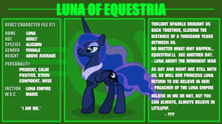 Size: 7140x4000 | Tagged: safe, artist:estories, princess luna, pony, fallout equestria, g4, absurd resolution, female, reference sheet, solo