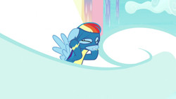 Size: 1920x1080 | Tagged: safe, screencap, rainbow dash, pony, g4, growing up is hard to do, clothes, female, solo, uniform, wonderbolts uniform