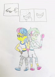 Size: 2160x3025 | Tagged: safe, artist:13mcjunkinm, bon bon, lyra heartstrings, sweetie drops, equestria girls, g4, high res, martial arts kids, martial arts kids outfits, traditional art