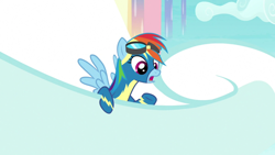Size: 1920x1080 | Tagged: safe, screencap, rainbow dash, pony, g4, growing up is hard to do, clothes, female, solo, uniform, wonderbolts uniform