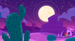 Size: 1667x929 | Tagged: safe, screencap, a camping we will go, g4.5, my little pony: pony life, cactus, dead, moon, scenery, skull