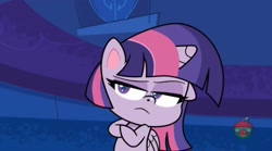 Size: 1661x921 | Tagged: safe, screencap, twilight sparkle, pony, campfire stories, g4.5, my little pony: pony life, crossed arms, female, solo, unamused