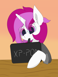 Size: 6000x8000 | Tagged: safe, artist:skylarpalette, oc, oc only, oc:skylar palette, pony, unicorn, cheek fluff, clothes, colored, drawing, drawing tablet, ear fluff, female, focused, glasses, hoodie, horn, looking down, mare, pen, pink eyes, pink mane, simple background, simple shading, solo, table, unicorn oc, white fur