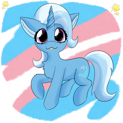 Size: 2362x2362 | Tagged: safe, artist:jubyskylines, trixie, pony, unicorn, g4, female, gender headcanon, high res, pride, pride flag, simple background, solo, tongue out, trans female, trans trixie, transgender, transgender pride flag, transparent background