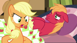 Size: 1920x1080 | Tagged: safe, screencap, applejack, big macintosh, earth pony, pony, g4, growing up is hard to do, angry, duo, duo male and female, female, male, mare, sick, stallion