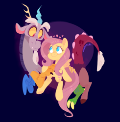 Size: 2600x2657 | Tagged: safe, artist:waackery, discord, fluttershy, g4, cute, digital art, discute, female, heart, high res, male, ship:discoshy, shipping, shyabetes, straight