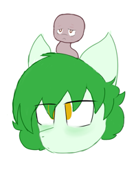Size: 613x775 | Tagged: safe, artist:leola-kittycorn, earth pony, earthworm, pony, worm, bags under eyes, food, golden eyes, green mane, light green fur, meat, meat (vinesauce), simple background, solo, vinesauce, vinny (vinesauce), white background