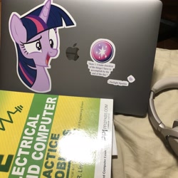 Size: 3024x3024 | Tagged: safe, twilight sparkle, g4, book, computer, high res, laptop computer, quote, redbubble, sticker