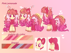 Size: 2197x1661 | Tagged: safe, artist:2pandita, oc, oc only, oc:pink lemonade, earth pony, pony, female, mare, reference sheet, solo