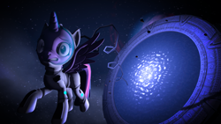 Size: 2560x1440 | Tagged: safe, artist:steamyart, twilight sparkle, alicorn, pony, g4, 3d, female, panicking, solo, source filmmaker, space, spacesuit, stargate, twilight sparkle (alicorn)