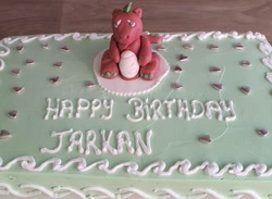 Size: 1193x872 | Tagged: safe, spike (g1), dragon, g1, :p, birthday cake, cake, fondant, food, happy birthday, heart, irl, male, photo, solo, text, tongue out