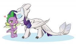 Size: 1700x1000 | Tagged: safe, artist:mew-me, rarity, spike, dragon, light fury, pony, unicorn, g4, clothes, cosplay, costume, cute, dreamworks, female, floating heart, heart, how to train your dragon, male, raribetes, ship:sparity, shipping, smiling, spikabetes, spikelove, straight