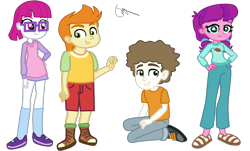 Size: 3000x1806 | Tagged: safe, artist:gmaplay, gallop j. fry, lily longsocks, little red, super funk, human, equestria girls, g4, my little pony equestria girls: better together, child, children, female, male, simple background, transparent background