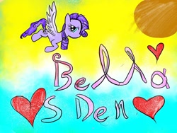 Size: 1080x810 | Tagged: safe, artist:bellas.den, oc, oc only, pegasus, pony, abstract background, flying, heart, pegasus oc, solo, text, wings