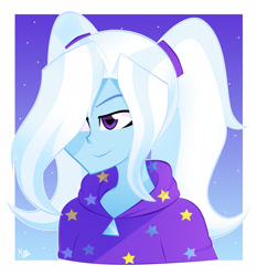 Size: 2357x2528 | Tagged: safe, artist:xan-gelx, gameloft, trixie, equestria girls, g4, alternate hairstyle, babysitter trixie, clothes, female, gameloft interpretation, hair over one eye, high res, hoodie, smiling, solo