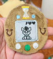 Size: 1619x1801 | Tagged: safe, artist:sew_adorkable, artist:trashkitten-plushies, doctor whooves, time turner, earth pony, pony, g4, buttons, embroidery, irl, photo, plushie, solo, tamagotchi