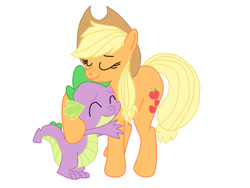 Size: 1024x768 | Tagged: safe, applejack, spike, g4, colored, female, hug, male, remake, ship:applespike, shipping, smiling, straight