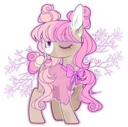 Size: 1024x1014 | Tagged: safe, artist:toffeelavender, oc, oc only, earth pony, pony, female, mare, one eye closed, solo, wink