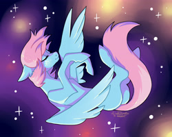 Size: 4724x3779 | Tagged: safe, artist:livzkat, oc, oc only, oc:dipper, pegasus, pony, female, floating, free, mare, peaceful, solo, space, stars, the cosmos, zero gravity