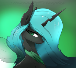 Size: 4155x3716 | Tagged: safe, artist:therealf1rebird, queen chrysalis, changeling, changeling queen, g4, fangs, female, gradient background, horn, looking back, solo, wings