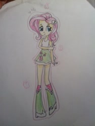 Size: 640x853 | Tagged: safe, artist:kiwwsplash, fluttershy, equestria girls, g4, boots, clothes, female, high heel boots, shoes, skirt, solo, traditional art