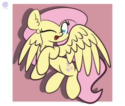 Size: 3040x2560 | Tagged: dead source, safe, artist:php142, fluttershy, pegasus, pony, g4, cute, ear fluff, female, flying, high res, mare, one eye closed, open mouth, shyabetes, solo, wink