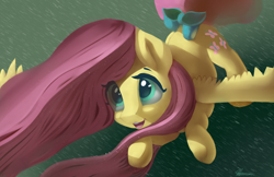Size: 4172x2700 | Tagged: safe, artist:auroriia, fluttershy, pegasus, pony, g4, bow, cute, female, high res, mare, open mouth, shyabetes, smiling, solo, tail bow