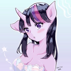 Size: 2048x2048 | Tagged: safe, artist:moh_mlp2, twilight sparkle, anthro, g4, blushing, breasts, busty twilight sparkle, cleavage, clothes, digital art, dress, female, high res, horn, pony ears, solo